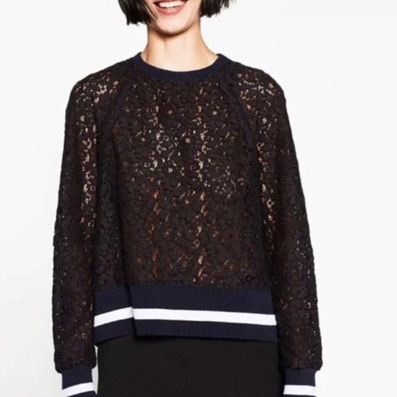 Zara Tops - Zara Black Lace Sweatshirt, M